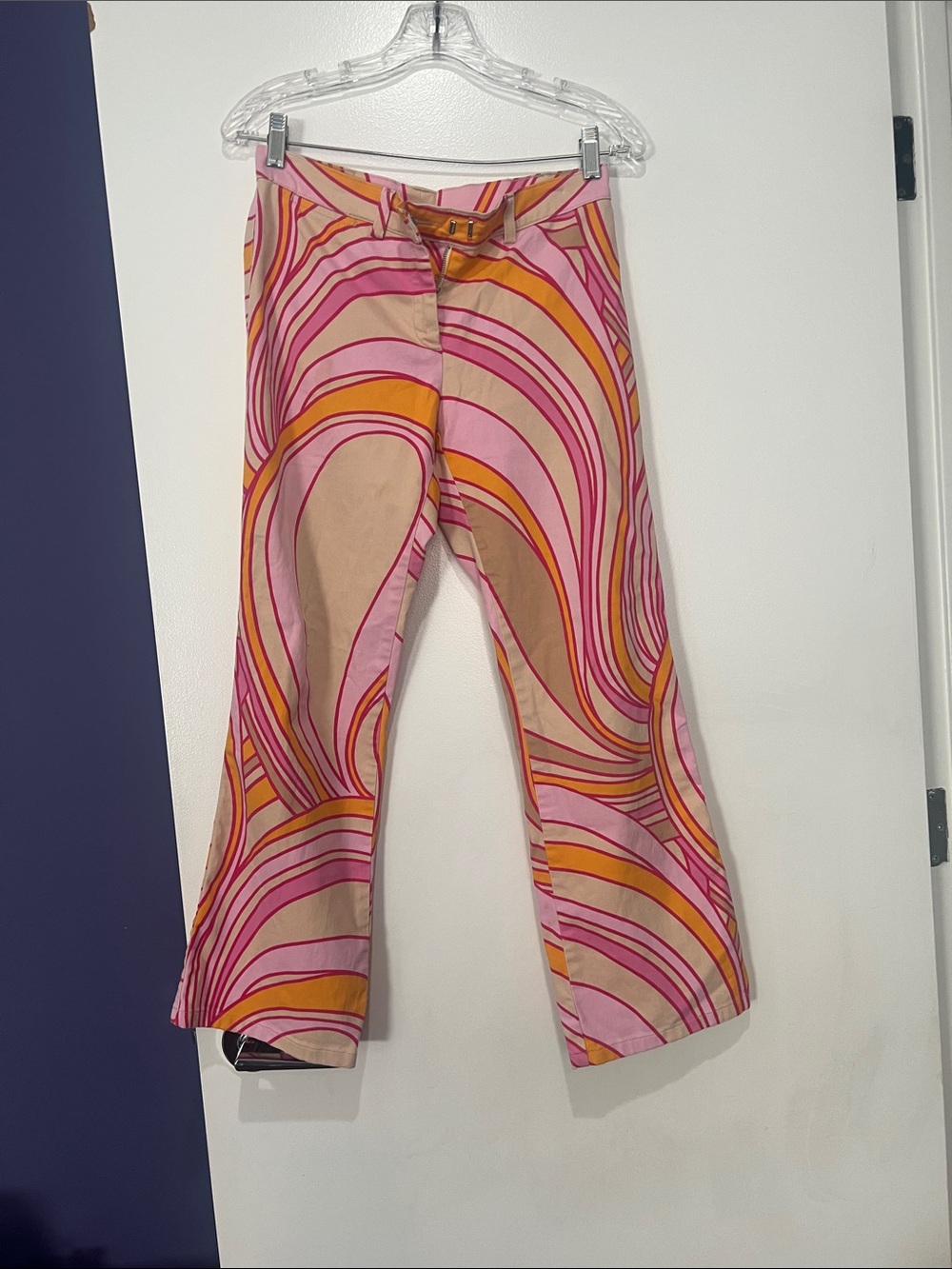 Women's Boot Cut Patterned Flare Pants - Pink, Orange & Cream size 4 vintage